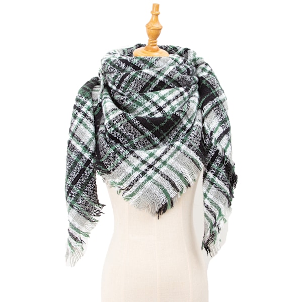 Mode Vinter Varm Stor Tartan Filt Rutig Scarf Sjal SJ-16#New Black and White 135x135x200cm