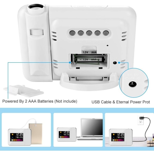 Vekkerklokke med projeksjon, LED digital projeksjonsvekkerklokke USB oppladbar alarmklokke