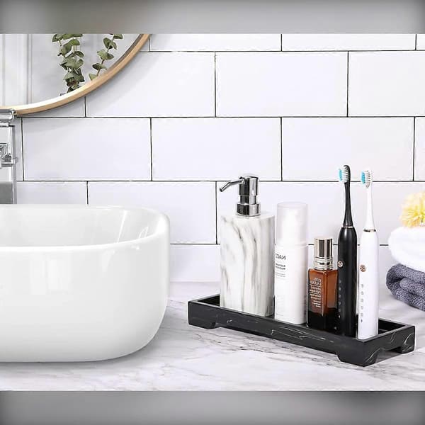 Silicone Corner Storage Tray for Bathroom, 25.5x10.5x2.5 Marble Patterned Toiletries Holder