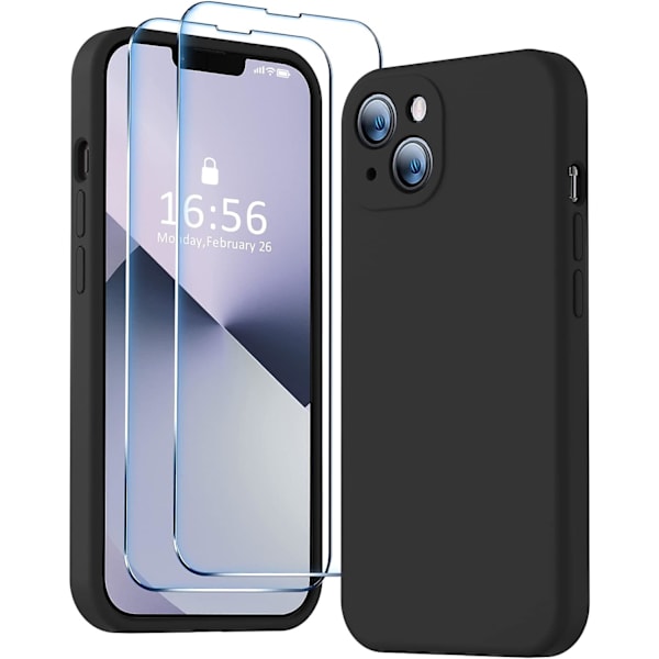 Kompatibelt med iPhone 13-fodral, premium silikon uppgraderat [kameraskydd] [2 skärmskydd] [mjukt anti-scratch mikrofiberfoder] telefonfodral