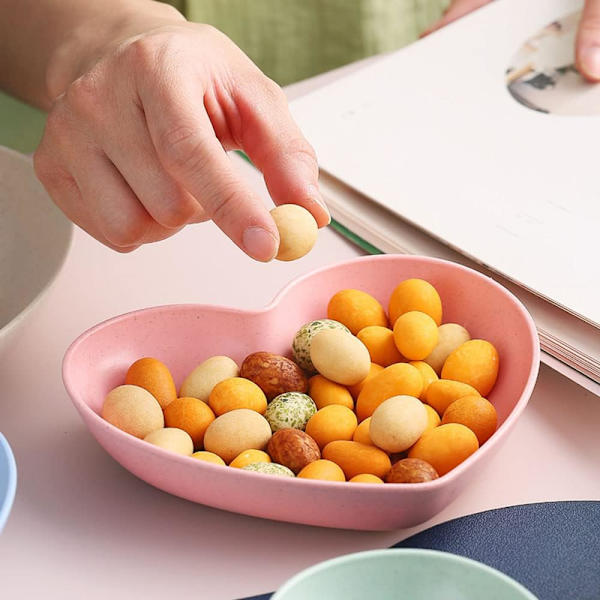 10 stk. Hjerteformede middagstallerkener, middagsstel, 6 tommer madtallerkener, underkopper, bakke, frugt- og snacks skåle, BPA-fri (pink)