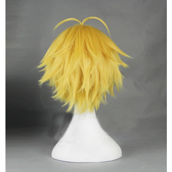 Cosplay peruk Syntetiskt kort gult och gyllene hår med förstylade Ahoge Coola manliga Anime Performance Peruker