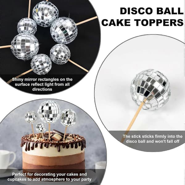 72 stk. Diskokule Cupcake Toppers Gratulerer med dagen Kaketopp Diskokule Kakepinner Temakakedekor til Diskotemafest