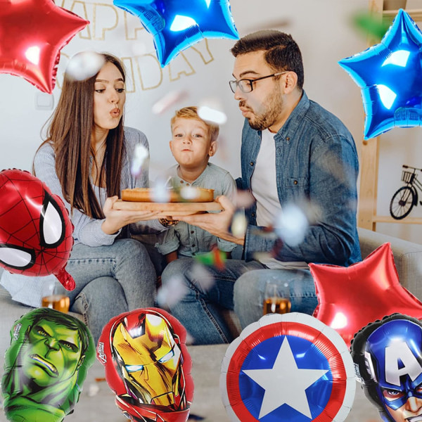 9 st Marvel Avengers-ballonger, Wopin- Återanvändbara Marvel Superhero-folieballonger, Marvel Avengers-festdekorationer, för barnfödelsedag