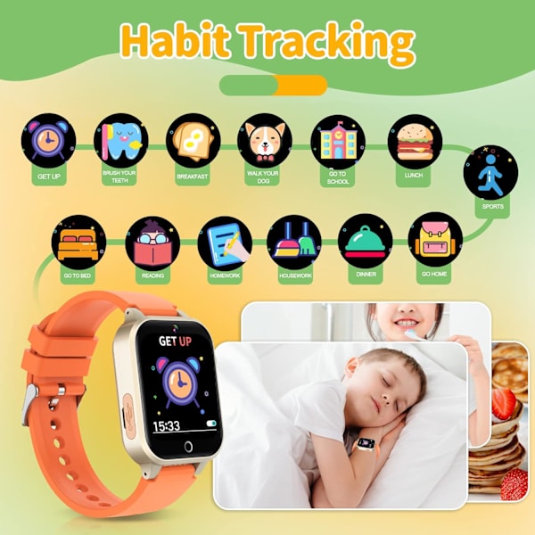 Børne Smartwatch HD Touchscreen Kamera 26 Spil Musik Afspiller Video Alarm Trin Tæller, Drenge Piger Legetøj Fødselsdag Gaver til 4-12 År Gamle (Orange)