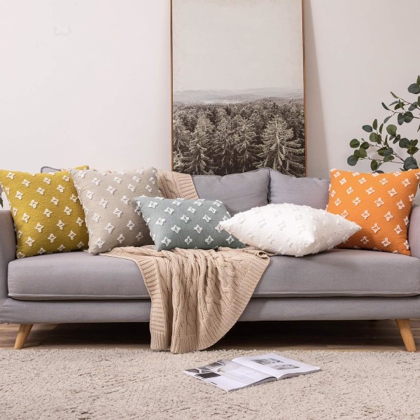 Set med 2 dekorative pynteputeretrek Rhombic Jacquard putetrekk Myk rektangulær putetrekk 12x20 tommer, Gul