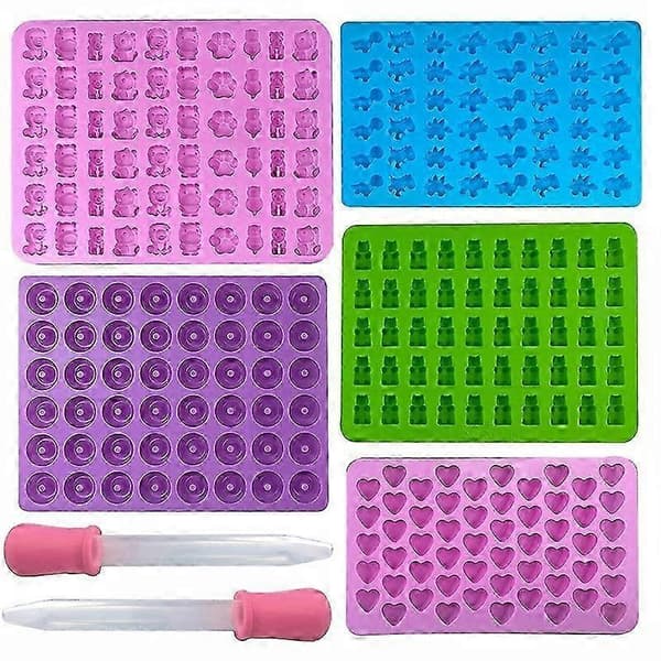 5 stk. Silikone Gummibjørne Chokoladeforme, med 2 Droppere, Non-stick Silikone Slikforme, DIY Forme