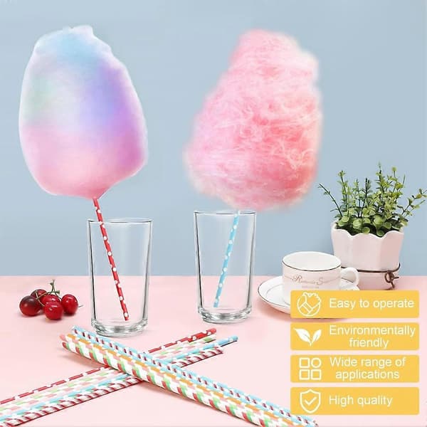 200 stykker candyfloss-vafler, candyfloss-pinde 11,8 tommer - lyse tilfældige farver, slikfremstilling - forhindrer klistrede hænder