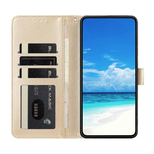 Futteral til Samsung Galaxy A56 5G med sommerfuglmønster, lommebokstativ, PU-flipfutteral med stropp Flerfarget Multicolor Gold