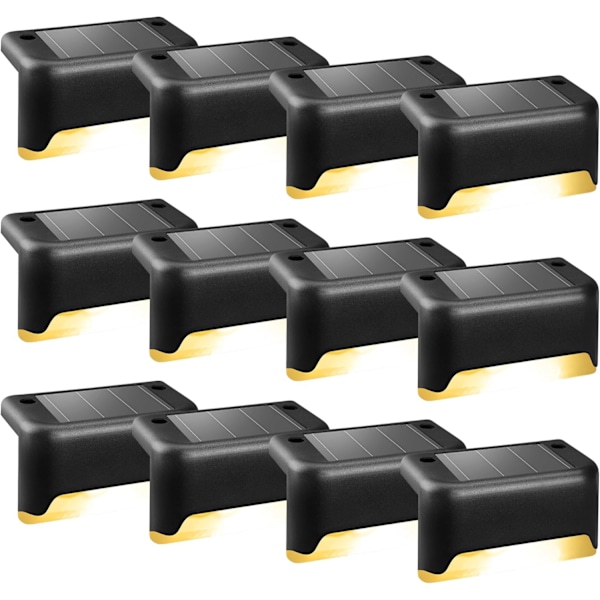 Solcellslampor för utomhus, 12-pack trappbelysning, vattentäta LED-lampor för utomhustrappor, steg, staketdekoration (svart, varmvit) [Energiklass A] Black