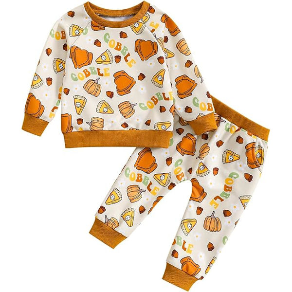 Taapero Baby Girl Halloween -vaatteet Lapsi Tyttö Söpö Kurpitsa Tulosta Asuja Puserot ja Liehuva Housusetti（Koko：90CM）Ehdotettu Ikä:12-18 Kuukautta