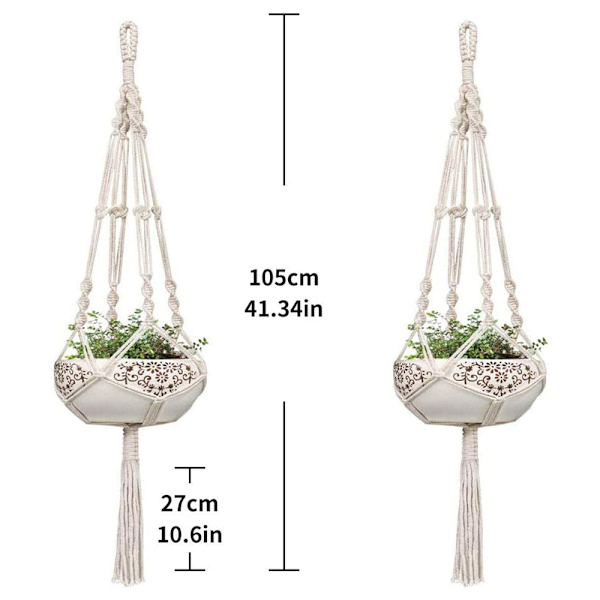 2 stk Makrame Planteholdere Innendørs Utendørs Hengende Plantekurv Bomullstau Håndstrikket Blomsterpottenettpose - Stil 1