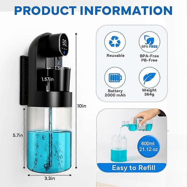 Automatisk mundskylledispenser til badeværelset, 600 ml (21,12 Oz) Berøringsfri Smart Mundskylledispenser til hjemmet Børn Sort