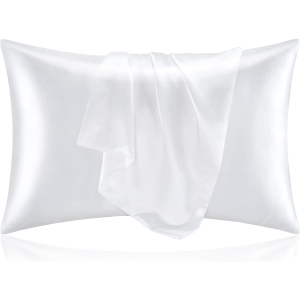 Silk Pillow Cases Standard Size Set of 2 Pack, White Satin Pillowcase for Hair and Skin, Super Soft Pillow Case with Envelope Closure (20x40 Inches)