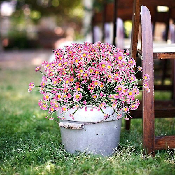 6 stk. Kunstige Tusenfrydblomster Utendørs Falskt Løvverk Grønt Fuskplanter For Vindus Hjem Bryllup Kontor Dekor A Pink