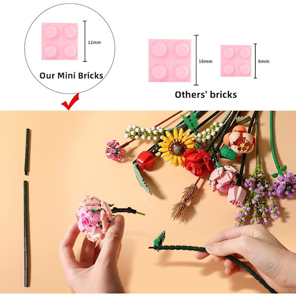 Mini tegelsten blombukett byggsatser, konstgjorda blommor, DIY unik dekoration hem, 547 delar botanisk samling