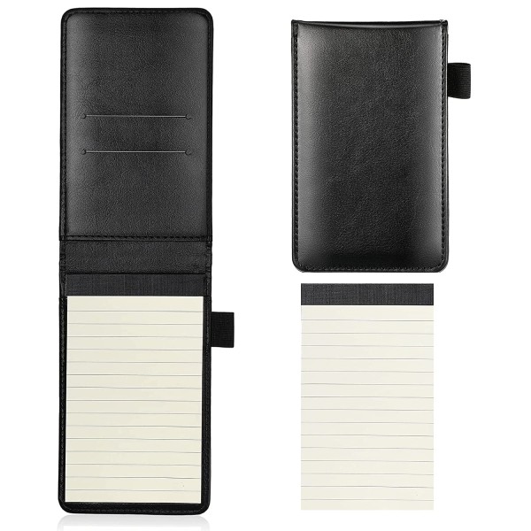 2 stk. Lille lomme PU læder notesbog cover Jotter multifunktion A7 mini notesblok (sort + brun)