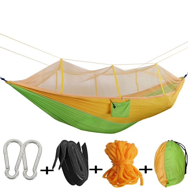 Utomhusprodukter camping myggnät hängmatta gunga campingmöbler inomhus sovsal utomhus uteplats säng hängmatta Gul med fruktgrönt 260*140CM