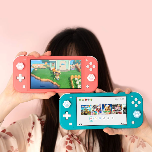 4 st katt tass formade tumgreppskåpor, mjukt silikonskydd för joystick kompatibel med Nintendo Switch/OLED/Switch Lite (rosa & blå)