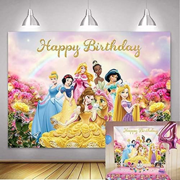 Färgglad prinsessbakgrund för flickfotografering, bakgrund för babyshower, prinsessfödelsedagsbakgrund (7x5FT)