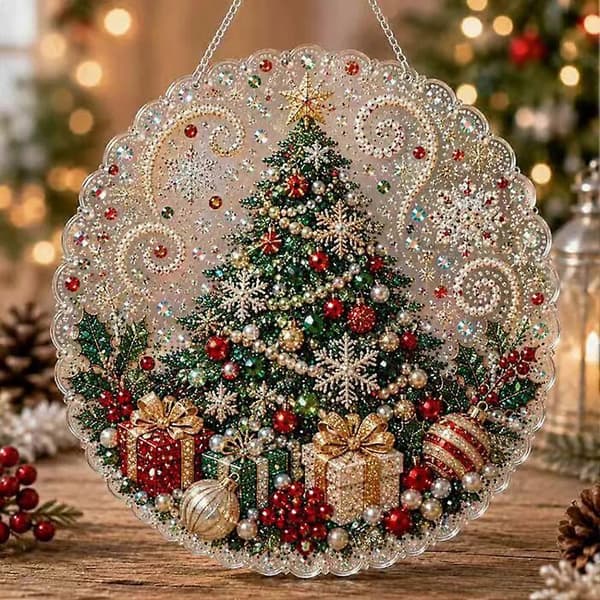 Juleperle Diamantmaleri Solfanger Sæt, DIY Perlekunst Julevinduesudsmykningssæt til Begyndere