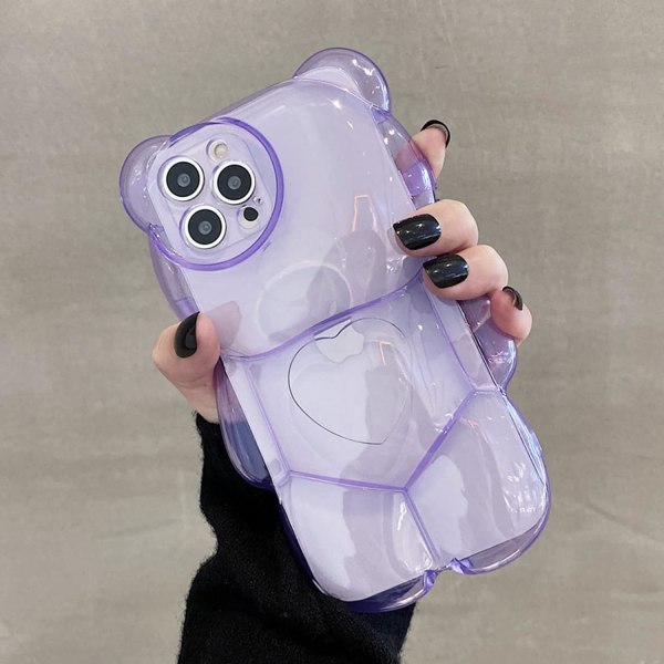 Björntelefonfodral Kompatibelt med iPhone 14 Pro Max Fodral, Sött 3D Genomskinligt Gult Björnfodral, Stötsäkert Kpop Cartoon Björnfodral för Kvinnor Flickor