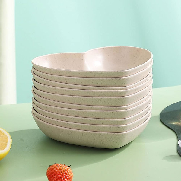 10 stk. Hjerteformede middagstallerkener, middagsstel, tallerkener, 6 tommer madtallerken, underkopper, bakke, frugt, snacks skåle, BPA-fri (Beige)