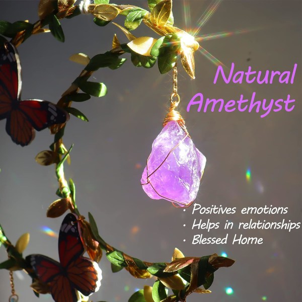 Ametist Moon Crystal Sun Catcher Fönsterhängande, Lycka till Berlocker Presenter för kvinnor Jul Thanksgiving Födelsedag Kristall