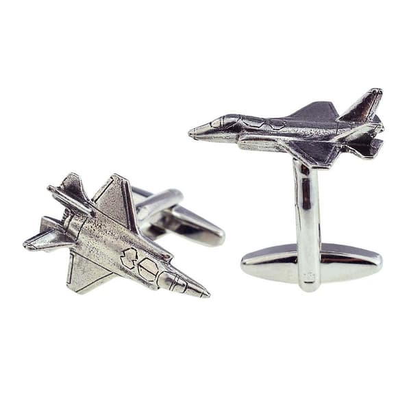 F35 stridsflygplan manschettknappar - presentförpackning - Lightning II - engelsktillverkat tenn