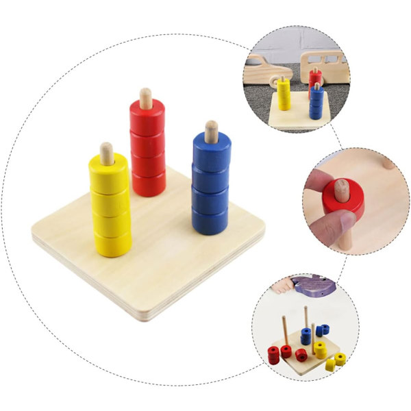 1 Set Trefärgad Krage Trä Leksaker Trä Pussel Barn Leksaker Kognition Leksaker Trä Stapling Leksak Baby Förskola Att Stapla Pussel för Barn