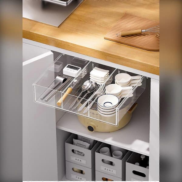 Under-desk Drawer Storage Box — Self-adhesive Pull-out Organizer, PET+ABS
