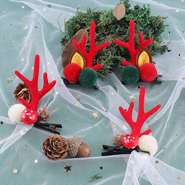 Julhårklämma - 2 par söta ren horn öron hår accessoar horn huvudbonad hårnål för julfest