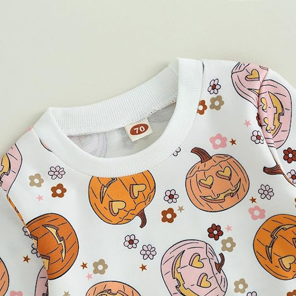 Taapero Baby Girls Halloween -vaatteet Lapsi Tyttö Söpö Kurpitsa Tulosta Asuja Puserot Ja Liehu Housut Set（Koko：70CM）Ehdotettu Ikä:0-6 Kuukautta