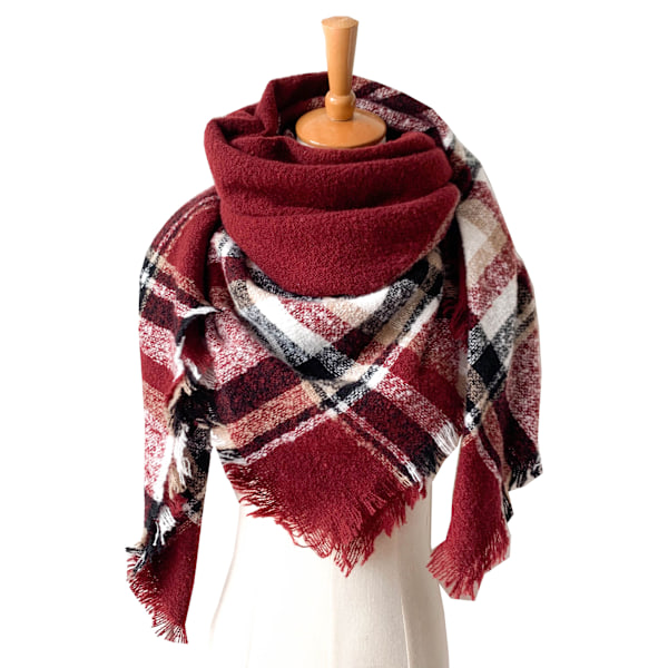 Mode Vinter Varmt Stort Tartan Tæppe Plaid Sjal SJ-35#red 135x135x200cm