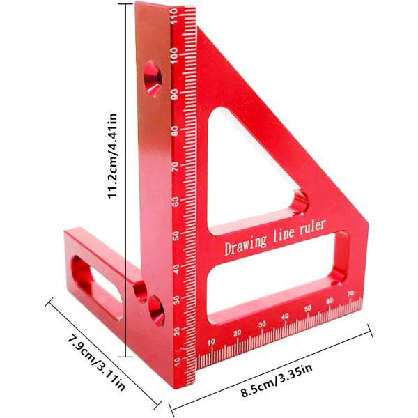 3D Multi Angle Målevinkel - 45 90 Graders Trekant Skriver Vinkelmåler, Gehrungstrekant Lineal Måleværktøj til Ingeniør