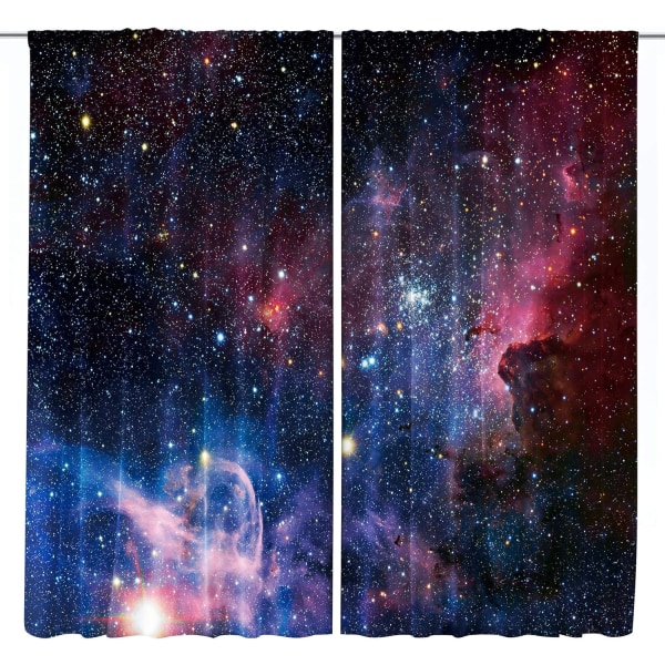 Børne drenge gardiner ydre rum stanglomme (2 stykker 59in*70in,150cm*180cm) blå planet nebula kosmisk sort psykedelisk stjernehimmel