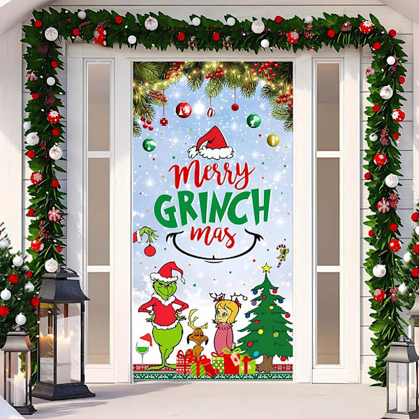 Jul Dörrömslag God Jul Grinchmas Font Veranda Skylt Vinter Nyår Jul Jul Dekorationer och Tillbehör för Hemfest