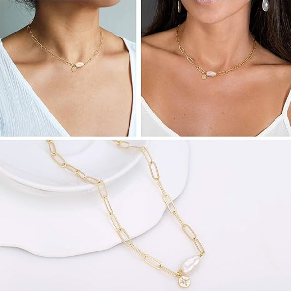 Pearl 18k gullkjede choker satellittkjede lavaperle anheng halskjede delikat smykke for kvinner 16''
