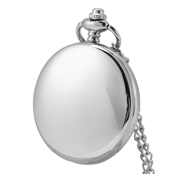Classic Quartz Analog Smooth Pocket Watch Necklace Pendant with Chain Silver