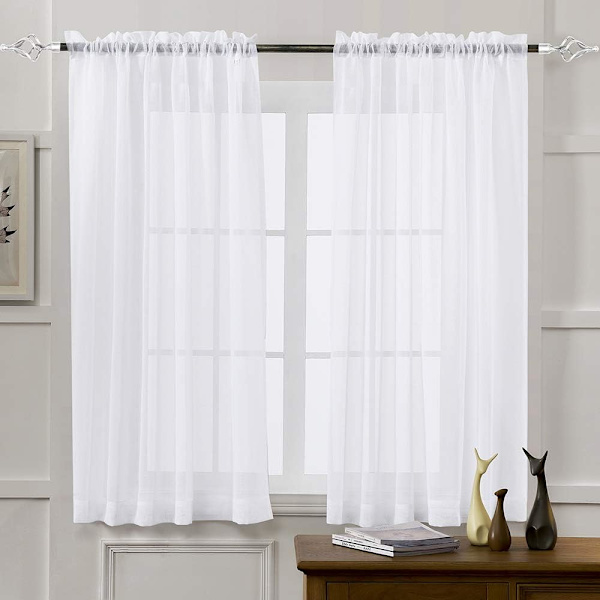 Gjennomsiktige gardiner hvite 【B137cm*L160cm】, stanglomme gasgardiner for stue, soverom, 2-delt sett