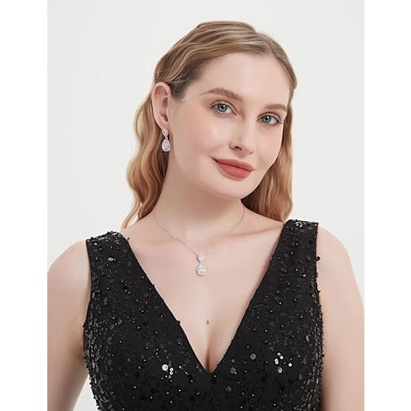 Tåardrop Cubic Zirconia Drop Örhängen Halsband Brud Smyckeset Bröllop Bal Gåvor För Brudtärna