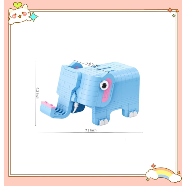 3D Mini Byggeklodser Dyresæt, 291 Dele Mini Elefant Byggeklodser, 3D Sjovt Funktionelt Byggesæt til Voksne, Festartikler til Børn (8+)