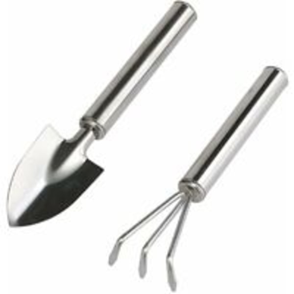 Trädgårdsredskapssats, 2 delar rostfritt stål handtag trädgårdshandverktyg miniatyrträdgård kratta spade för plantor, bonsai, suckulenter