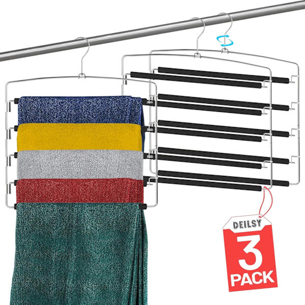 5-vånings byxhängare halkfri med skum 3-pack platsbesparande byxhängare för män och kvinnor jeans byxhängare för garderob byxor multihängare byxställ