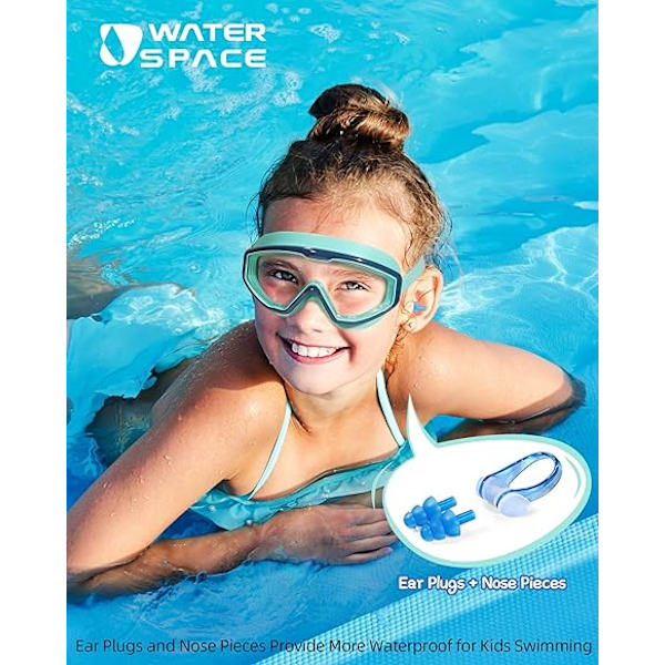 Water Space 2-pakke svømmebriller for barn gutter jenter 3-15, bredt syn anti-tåke UV-beskyttelse og vanntett