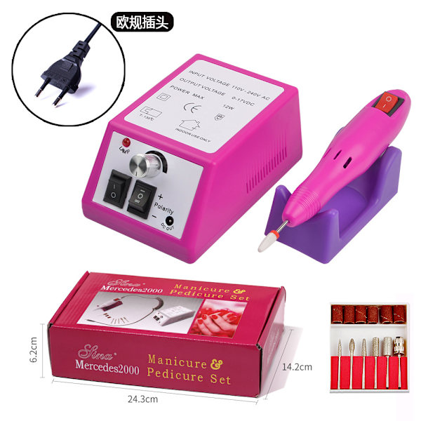 Elektrisk nagelfil med 12 tillbehör för slipning/polering Rosa