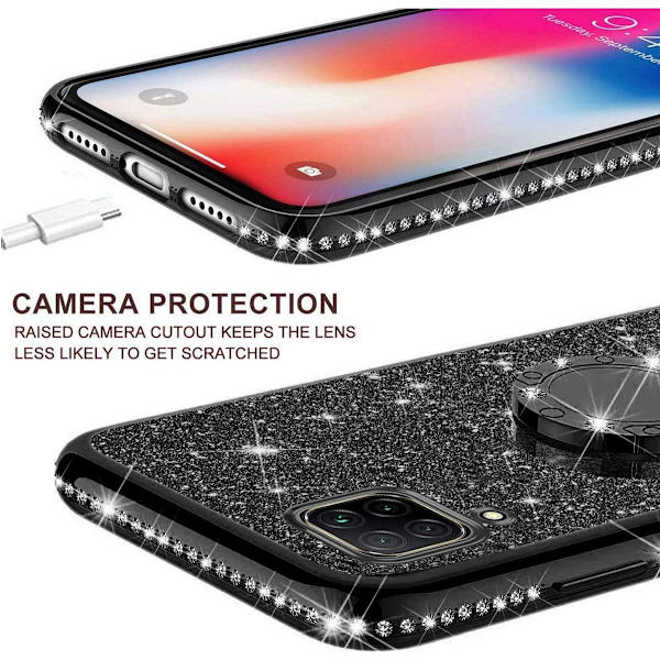 Kotelo Huawei P40 Lite/Nova 6 SE Lite -kotelo, Glitter Bling Sparkle Shiny Diamond Bumper -suunnittelu rengasjalustalla Pehmeä TPU-puhelinkotelo