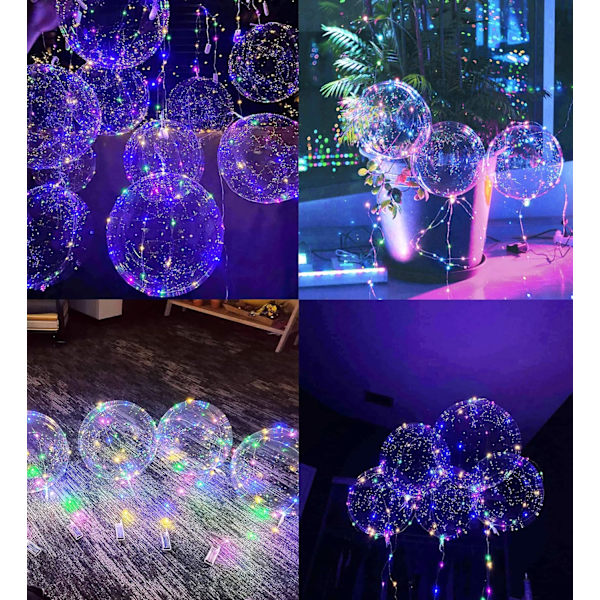 10 LED-ilmapalloa, 20 tuuman valaistu ilmapallo, kirkkaat helium-bobo-ilmapallot, hehkuvat kuplailmapallot valosarjoilla ystävänpäivään, värikkäät