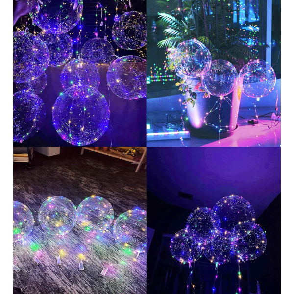 LED-ballonger 10-pack, upplysta ballonger 20 tum klara heliumballonger Bobo-ballonger, glödande bubbelballonger med ljusslingor för alla hjärtans dag färgglada