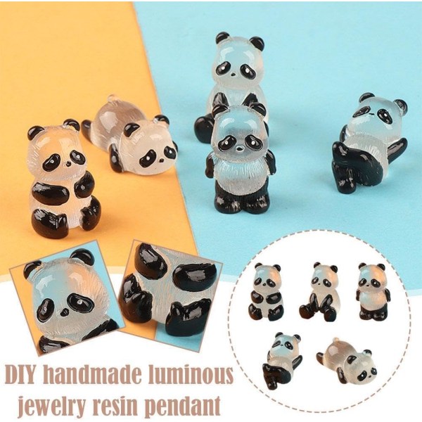 Set med 2 miniatyrlysande pandafigurer - Miniatyrkruka dekoration - Lysande miniatyrblomma